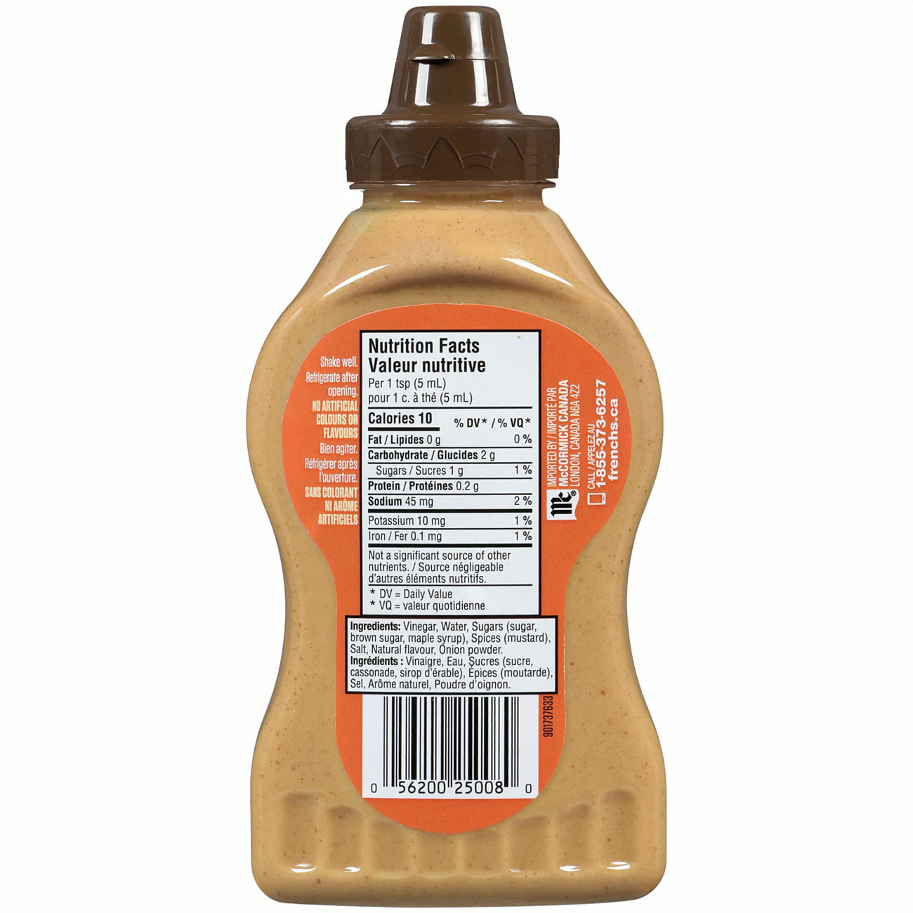 French's Maple Prepared Mustard, 325ml/11 fl. oz. - Back Of Bottle
