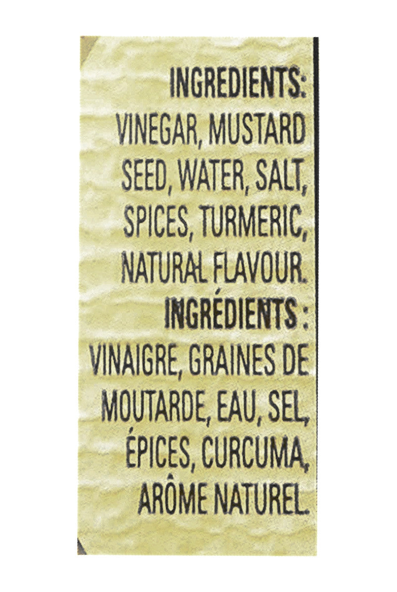 French's Bold 'n Spicy Deli Mustard, 325ml/11 fl. oz., Bottle Ingredients Label