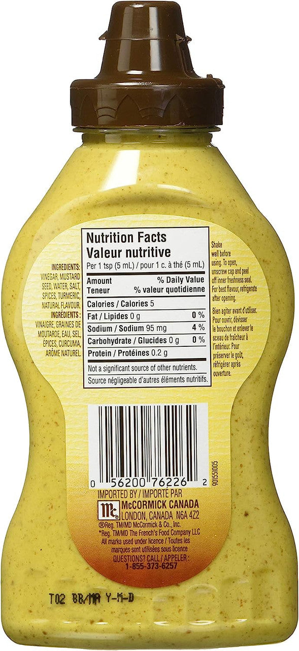 French's Bold 'n Spicy Deli Mustard, 325ml/11 fl. oz., Bottle back Side