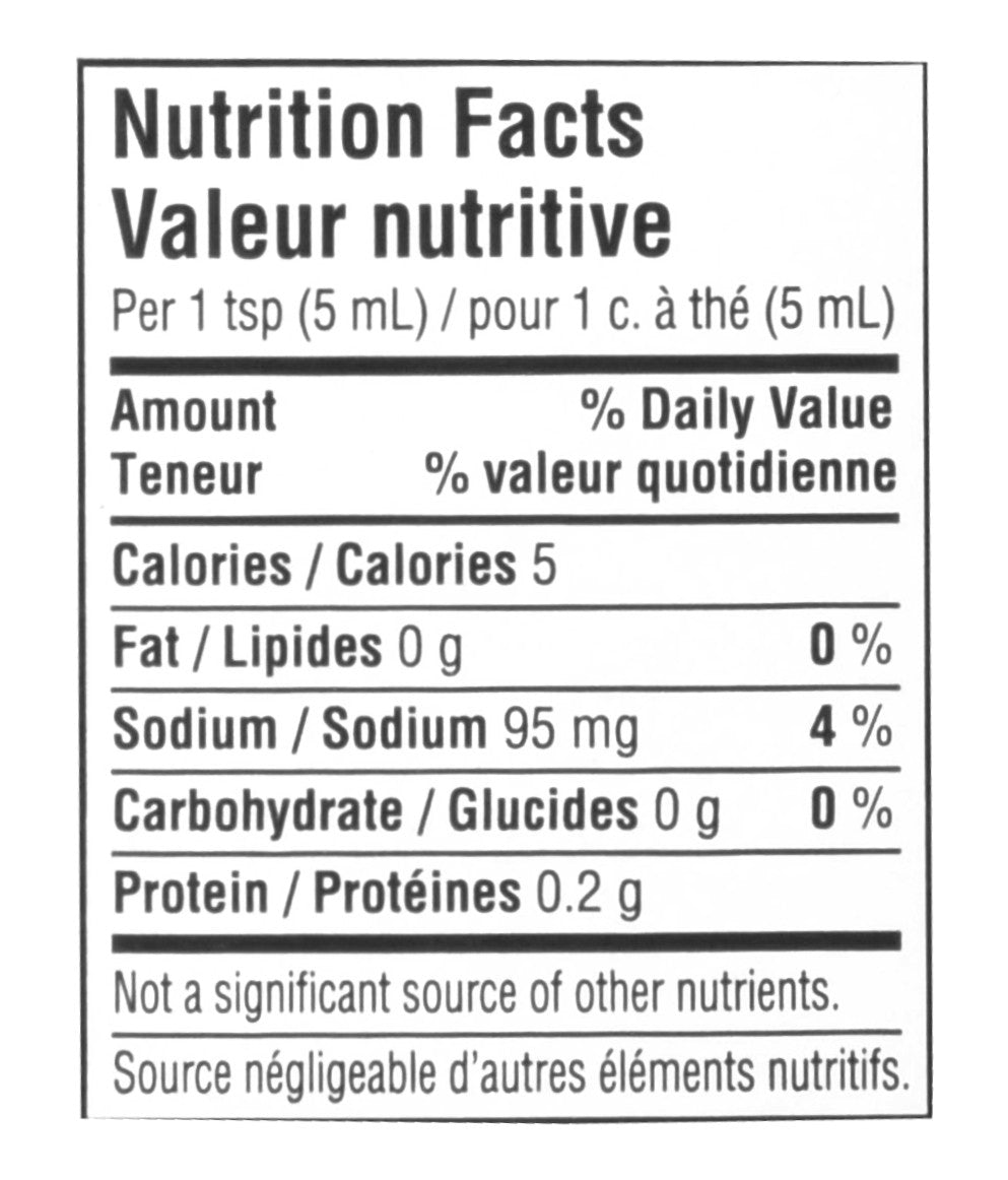 French's Bold 'n Spicy Deli Mustard, 325ml/11 fl. oz., Bottle Nutrition Facts Label