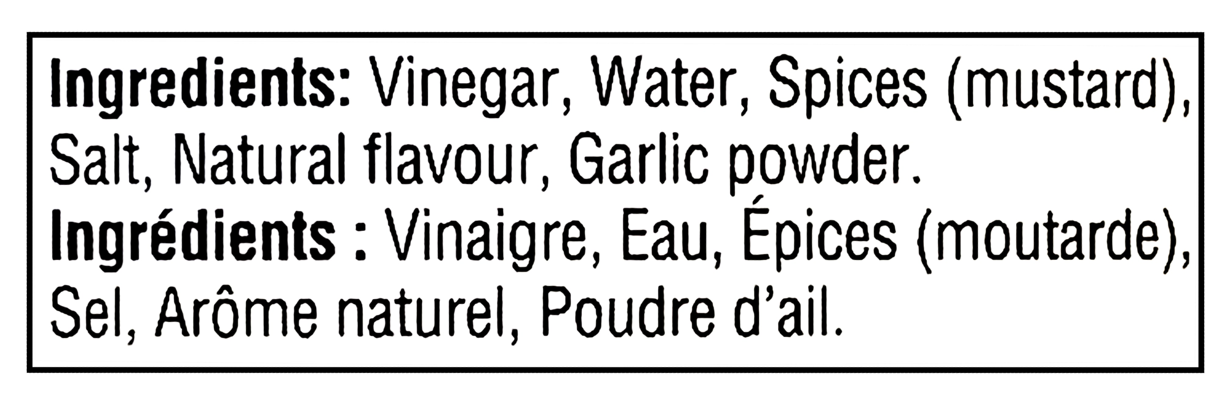 Ingredients list for French's Classic Yellow Mustard, 550ml/17.6 fl oz on a black background