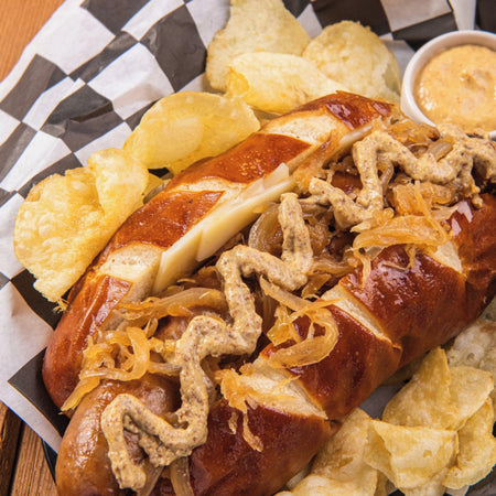 French’s Maple Mustard on a hot dog