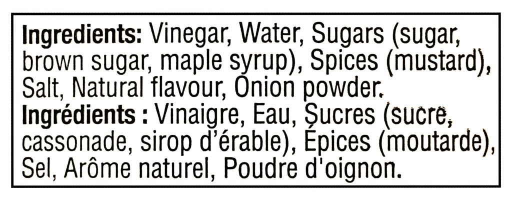 French's Maple Prepared Mustard, 325ml/11 fl. oz. - Ingredients Label