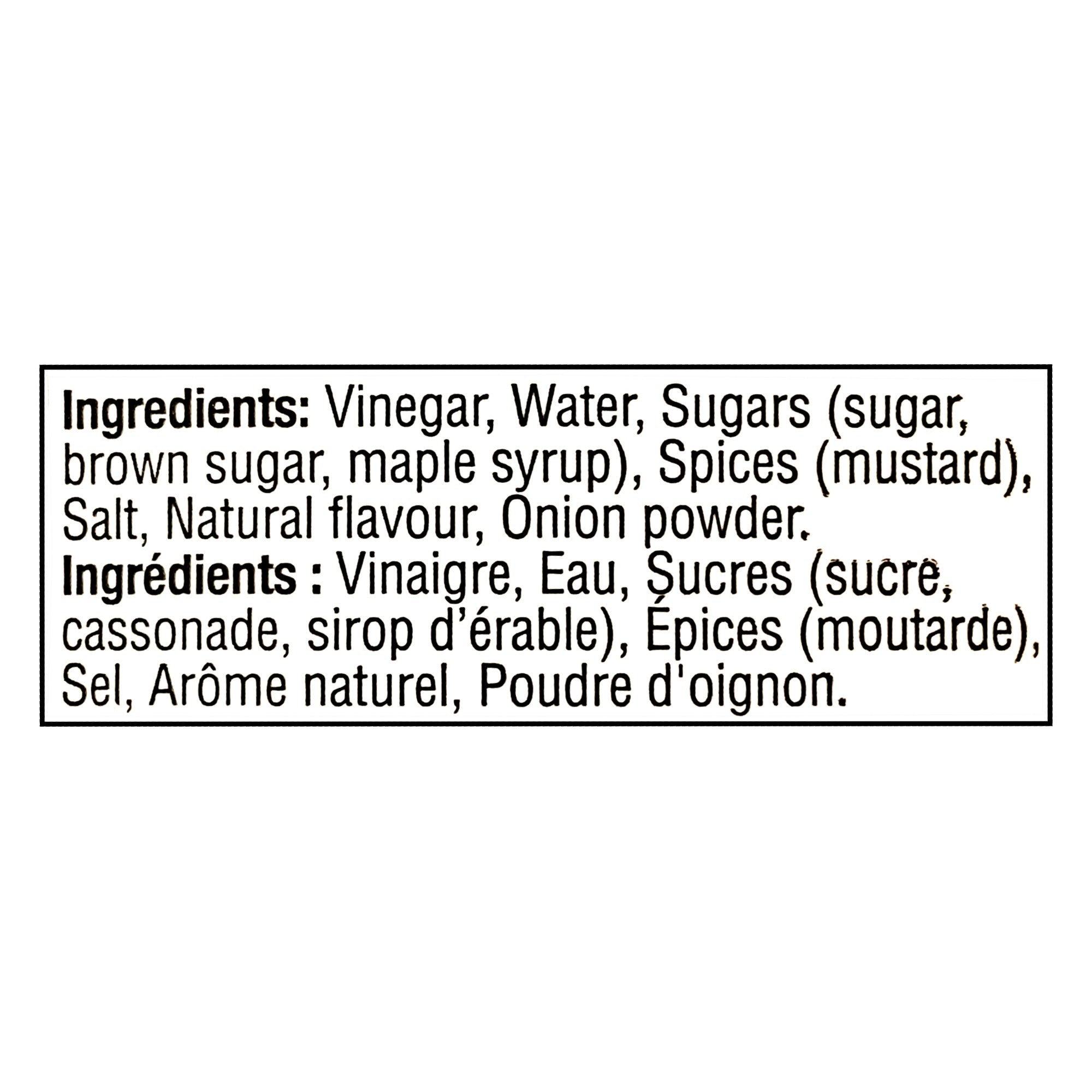 French’s Maple Mustard ingredients panel