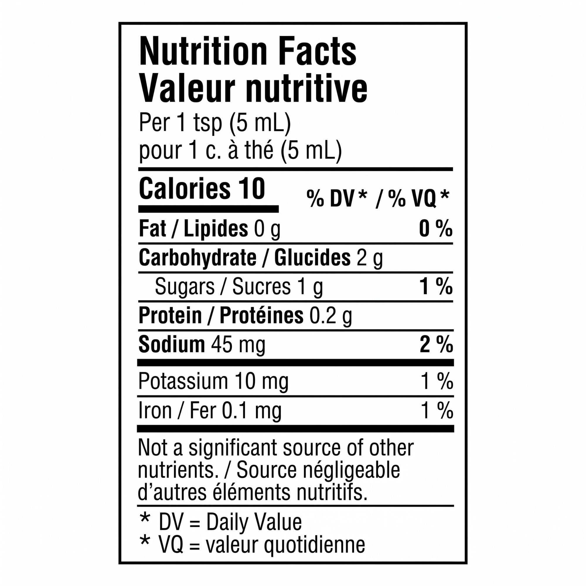 French’s Maple Mustard nutrition facts panel