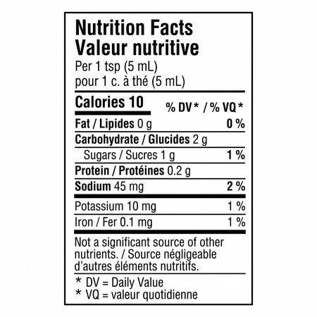 French’s Maple Mustard nutrition facts panel