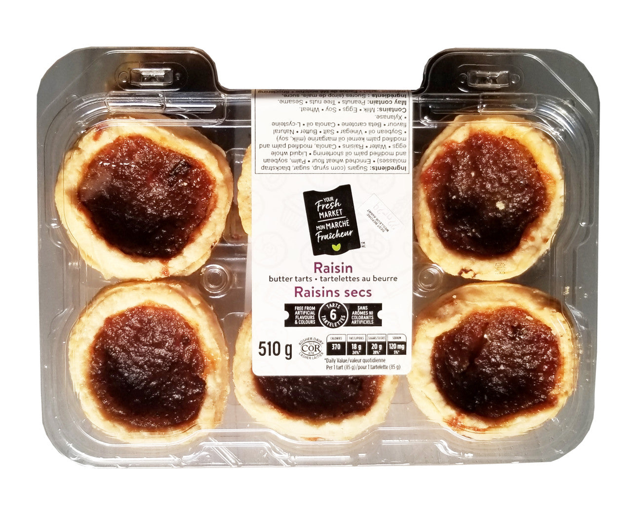 Your Fresh Market Raisin Butter Tarts, 510g/18oz., 6 Tarts, {Imported from Canada}