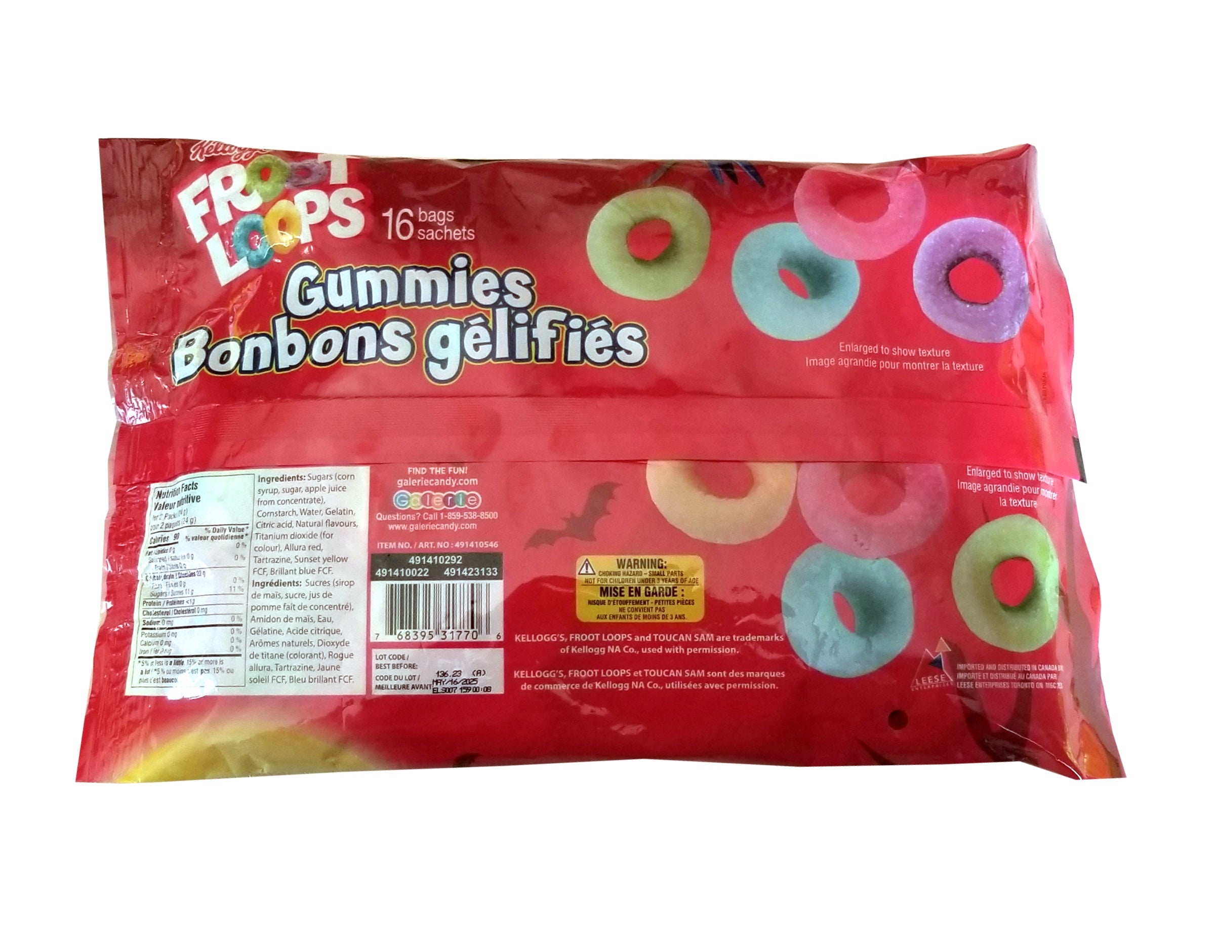 Kellogg's Froot Loops Gummies, 16ct, 191g/6.7 oz. Bag {Imported from C