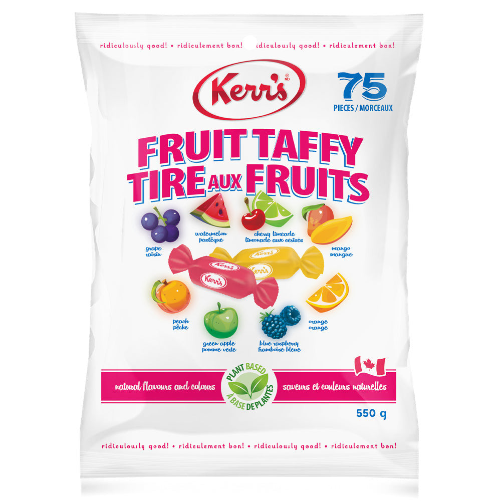 Kerr's Plant Based Fruit Taffy, 75 pieces, 550g/19 oz. Bag {Imported from Canada}