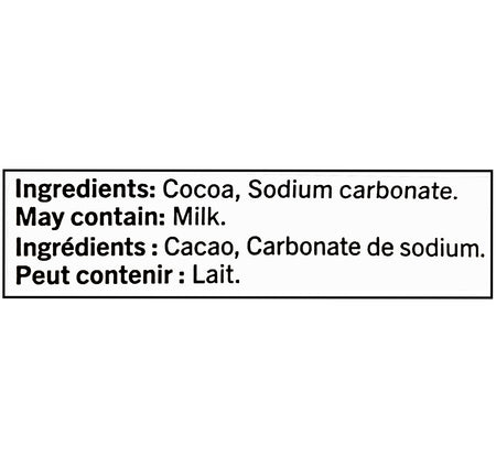 Ingredients label for Fry's Cocoa Powder 227g – gluten-free, nut-free, no artificial flavors