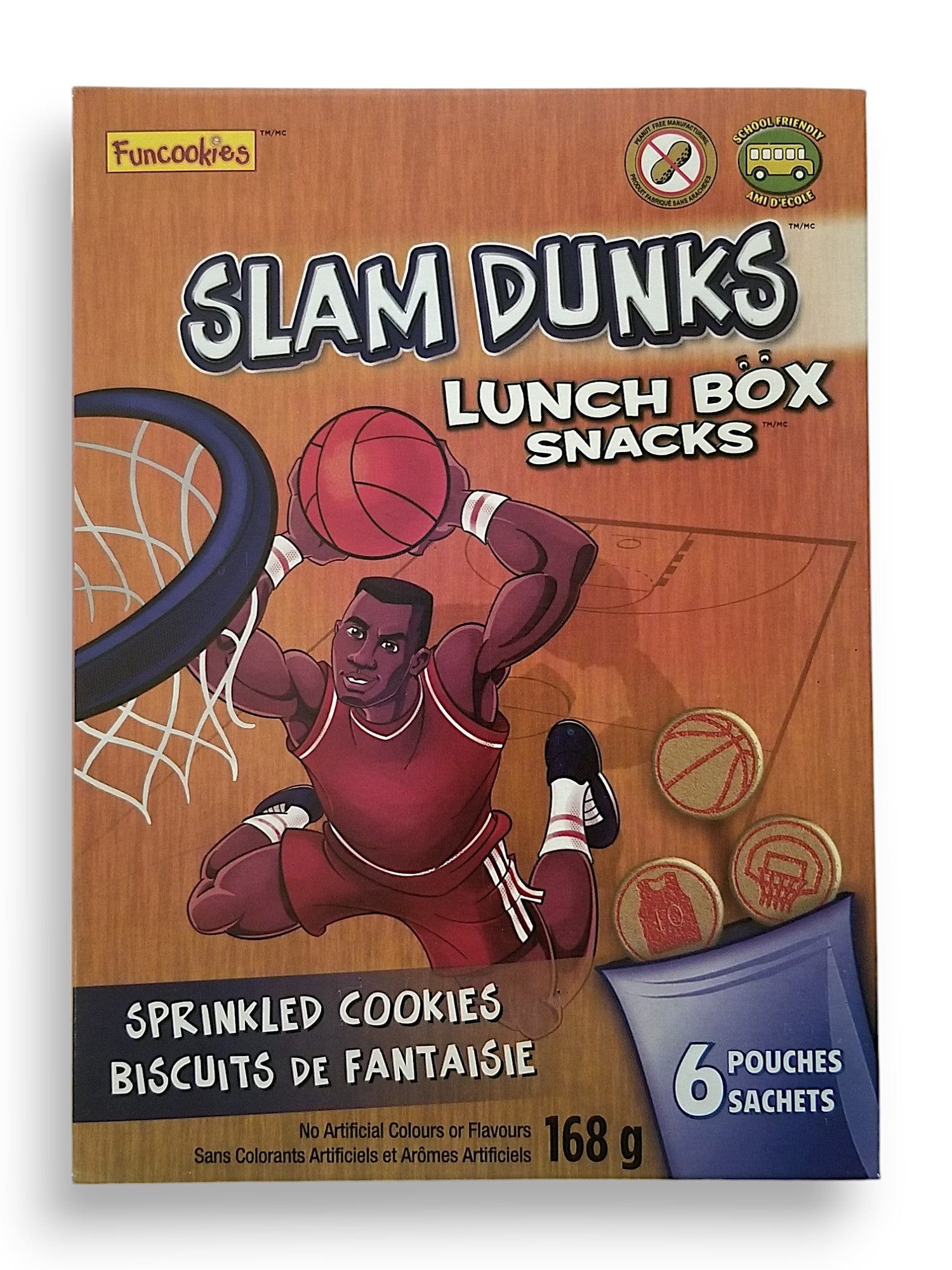 Funcookies Slam Dunks Sprinkled Cookies, Lunch Box Snacks , (6 pouches), 168g/6 oz., Box, front of box