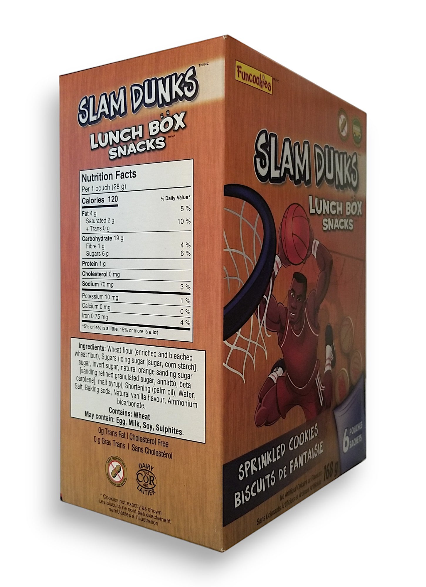 Funcookies Slam Dunks Sprinkled Cookies, Lunch Box Snacks , (6 pouches), 168g/6 oz., Box, side of box