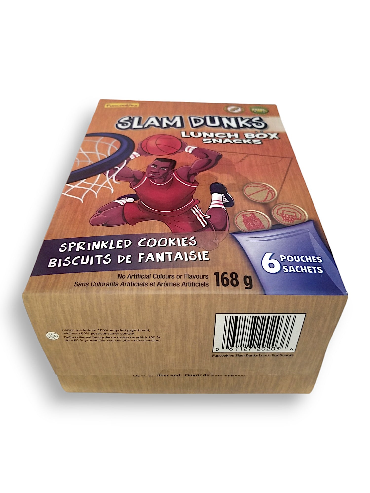 Funcookies Slam Dunks Sprinkled Cookies, Lunch Box Snacks , (6 pouches), 168g/6 oz., Box, bottom of box