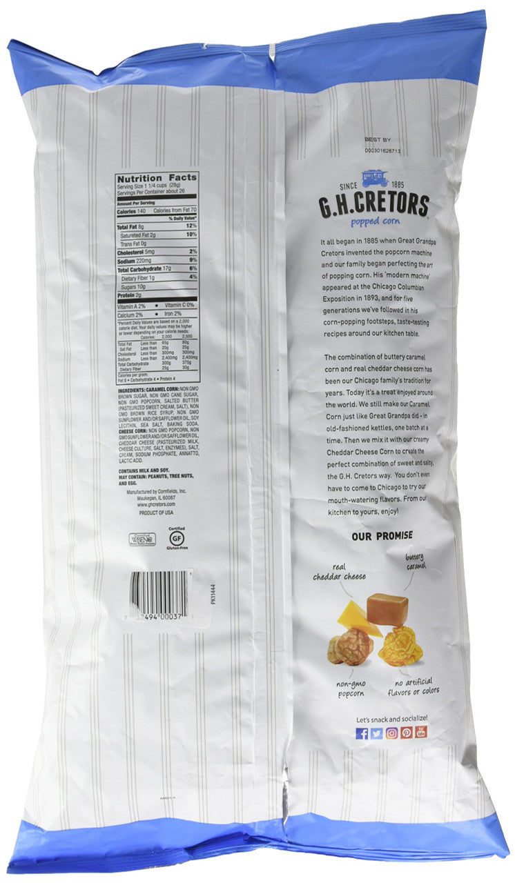 G.H. Cretors The Mix, Popped Corn, 737g/26 oz. Bag Back Side
