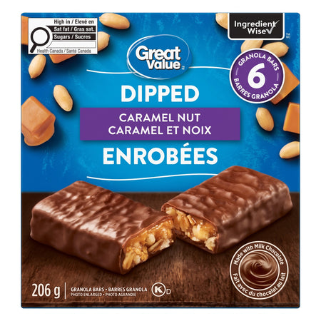 Great Value Dipped Caramel Nut Granola Bars, 6 Bars – 206g (7.2 oz)