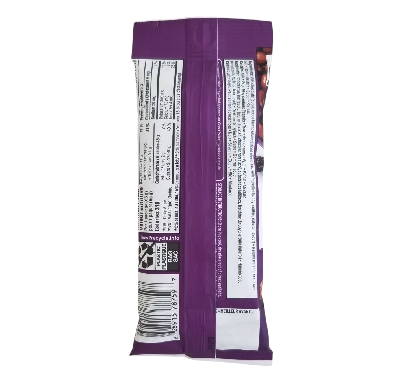 Great Value Milk Chocolate Raisins back