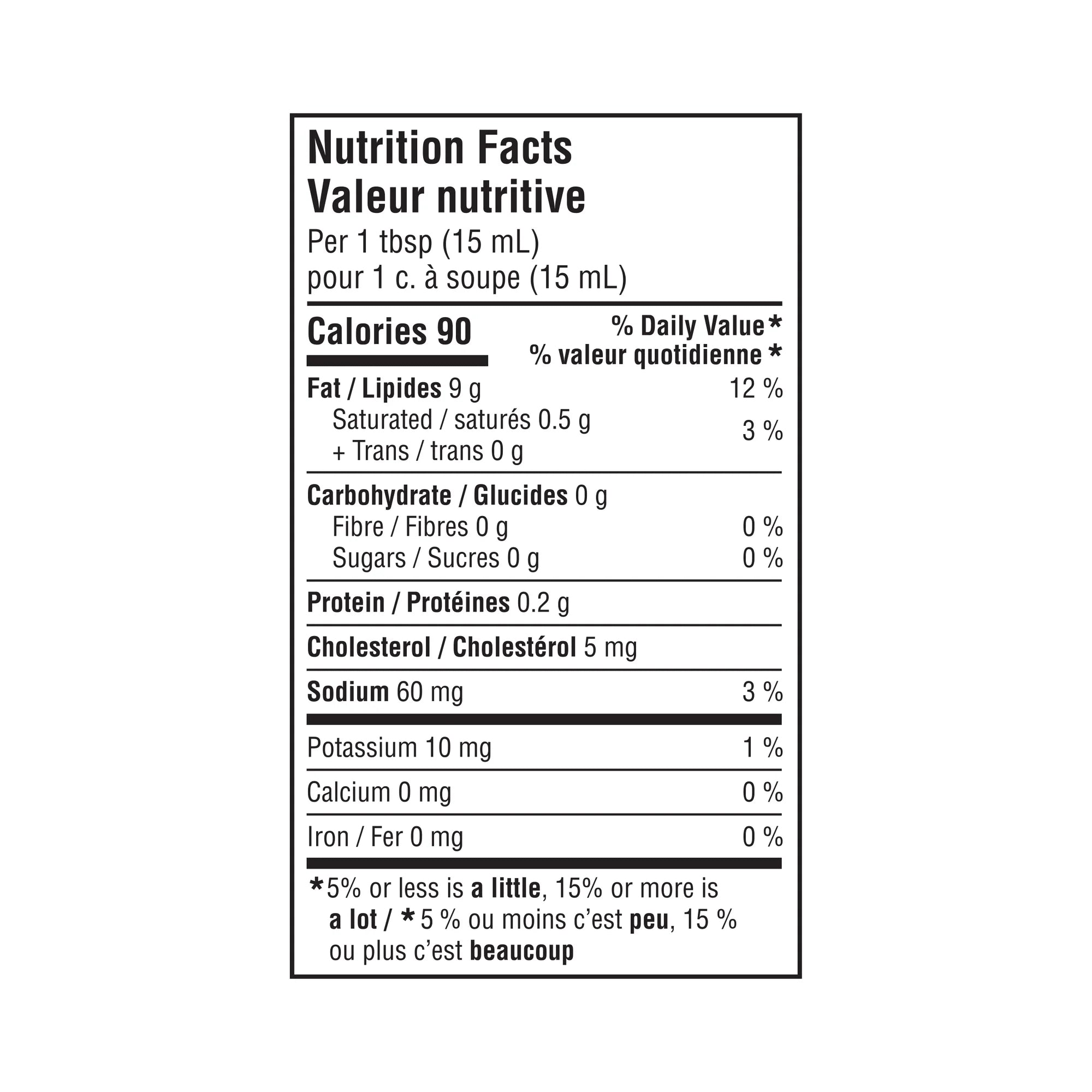 Nutrition facts label for Great Value Roasted Garlic Mayo Spread 300ml on a white background