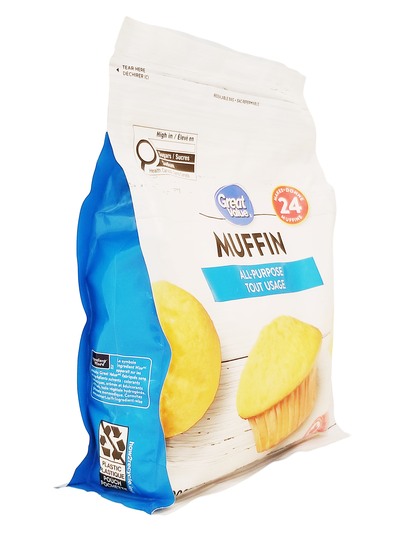 Great Value All Purpose Muffin Mix, Makes 24 Muffins - 900g package on a white background