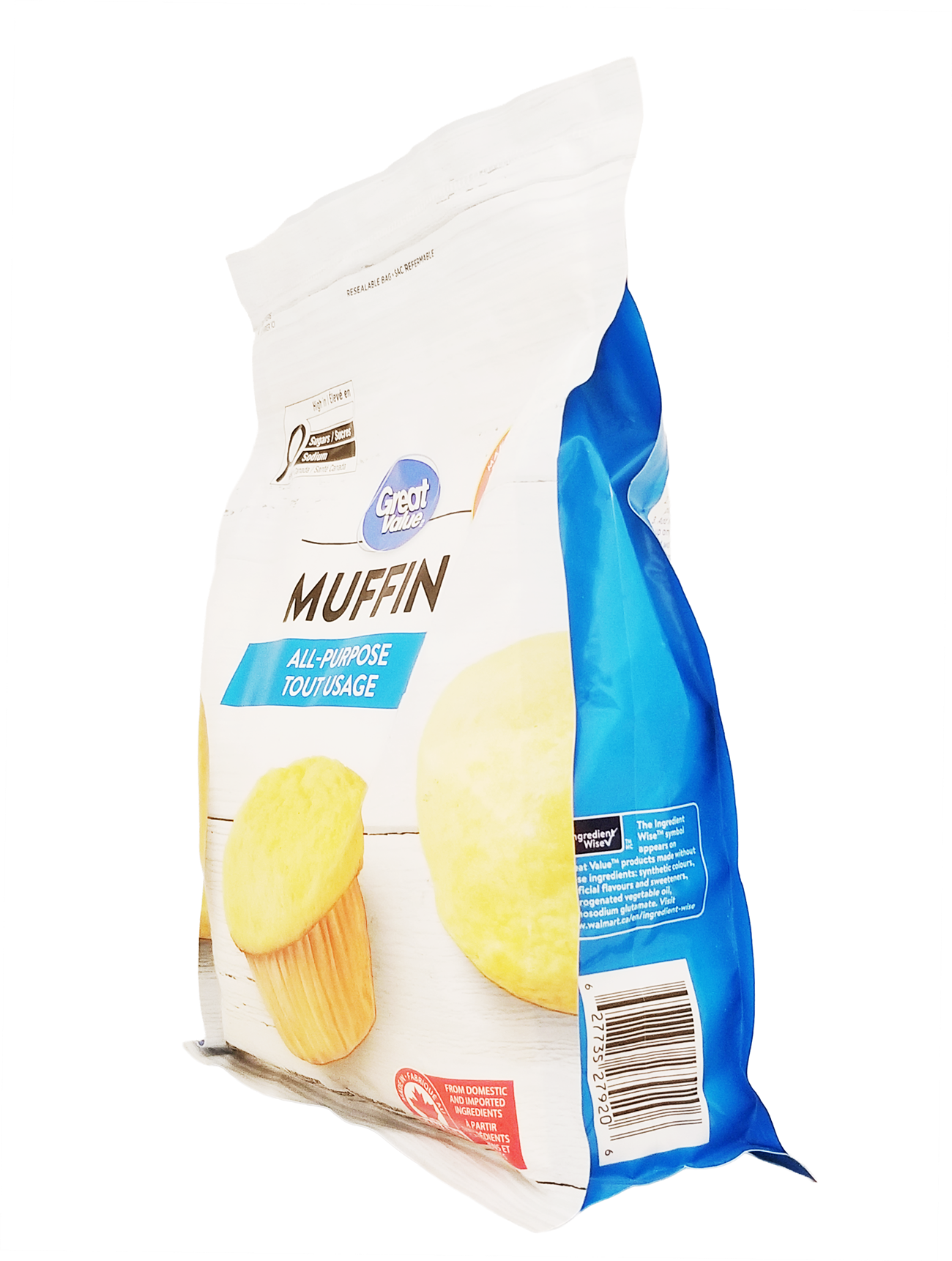 Great Value All Purpose Muffin Mix, Makes 24 Muffins - 900g package on a white background