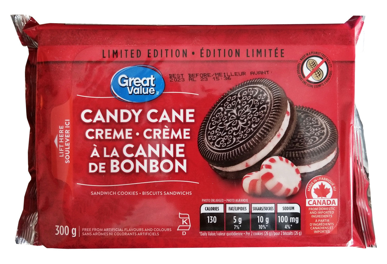 Great Value Candy Cane Creme Sandwich Cookies, 300g/10.5 oz. {Imported from Canada}