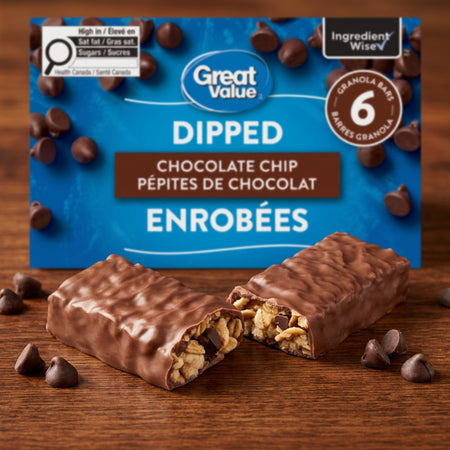 Great Value Dipped Chocolate Chip Granola Bars, 6 Bars – 187g (6.6 oz)