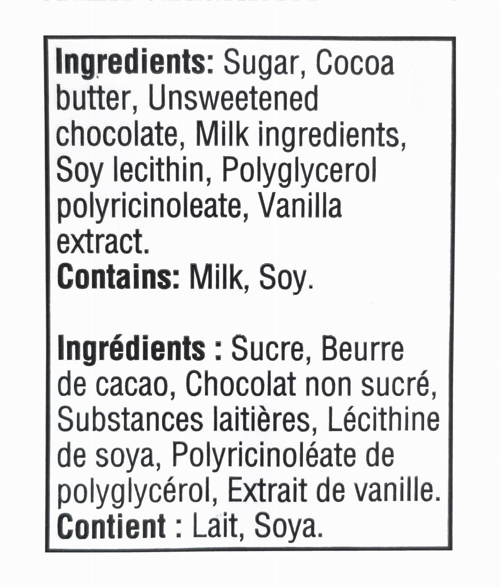Ingredients list for Great Value Milk Chocolate Easter Eggs 310g on a white background