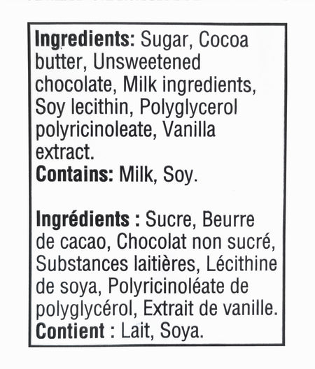 Ingredients list for Great Value Milk Chocolate Easter Eggs 310g on a white background