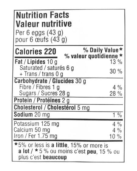 Nutrition facts label for Great Value Milk Chocolate Easter Eggs 310g on a white background