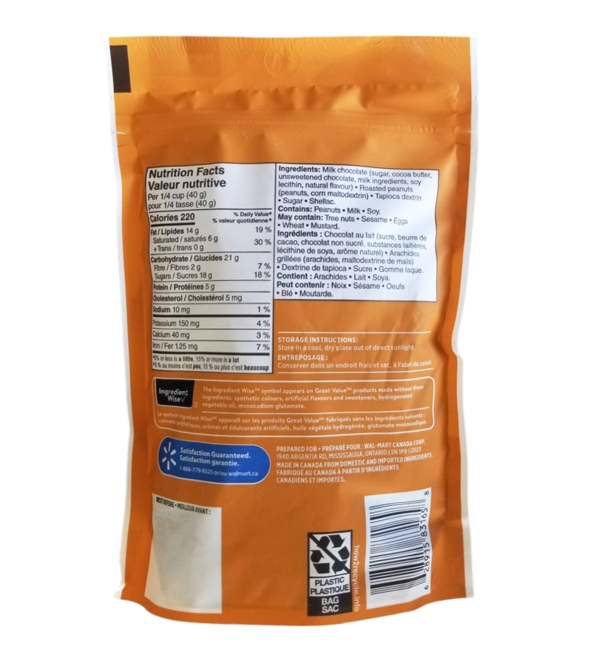 Great Value Milk Chocolate Peanuts back