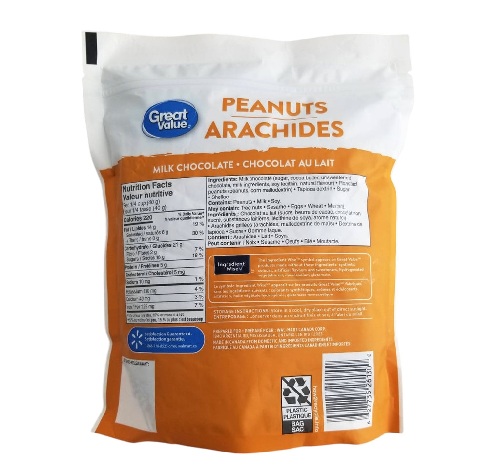 Great Value Milk Chocolate Peanuts back