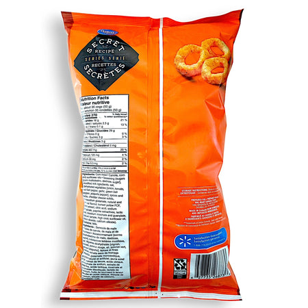 Great Value Secret Recipe Spicy Queso Ring Snacks back of bag certifications Canadian product