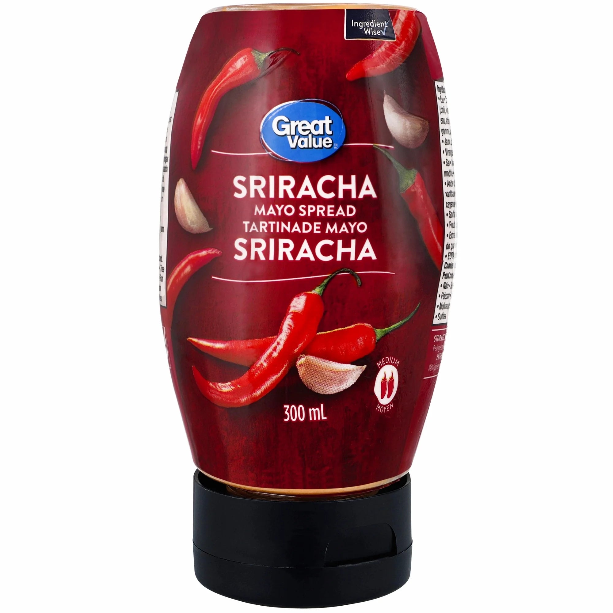 Great Value Sriracha Mayo Spread, Spicy Creamy Condiment, 300ml (10.1 fl oz)