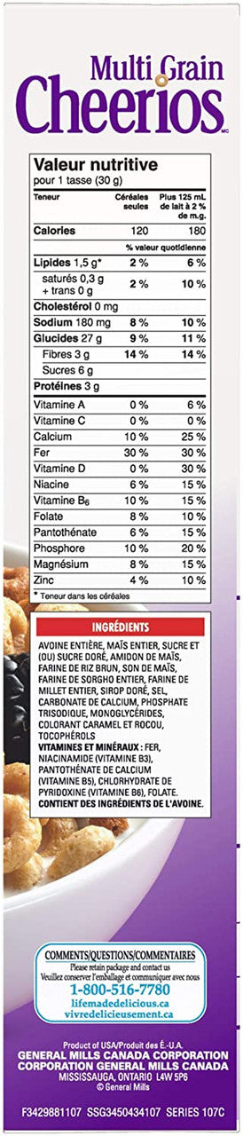 General Mills,Cheerios Multi-Grain Cereal, 342g/12.1oz Nutrition Facts In French