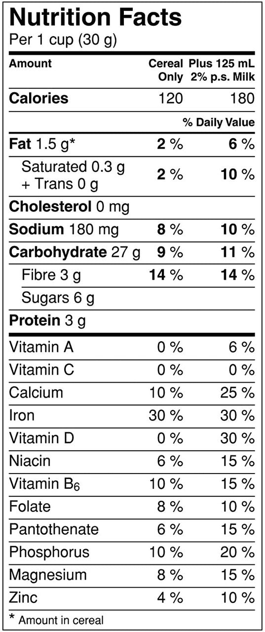 General Mills,Cheerios Multi-Grain Cereal, 342g/12.1oz Nutrition Facts Label