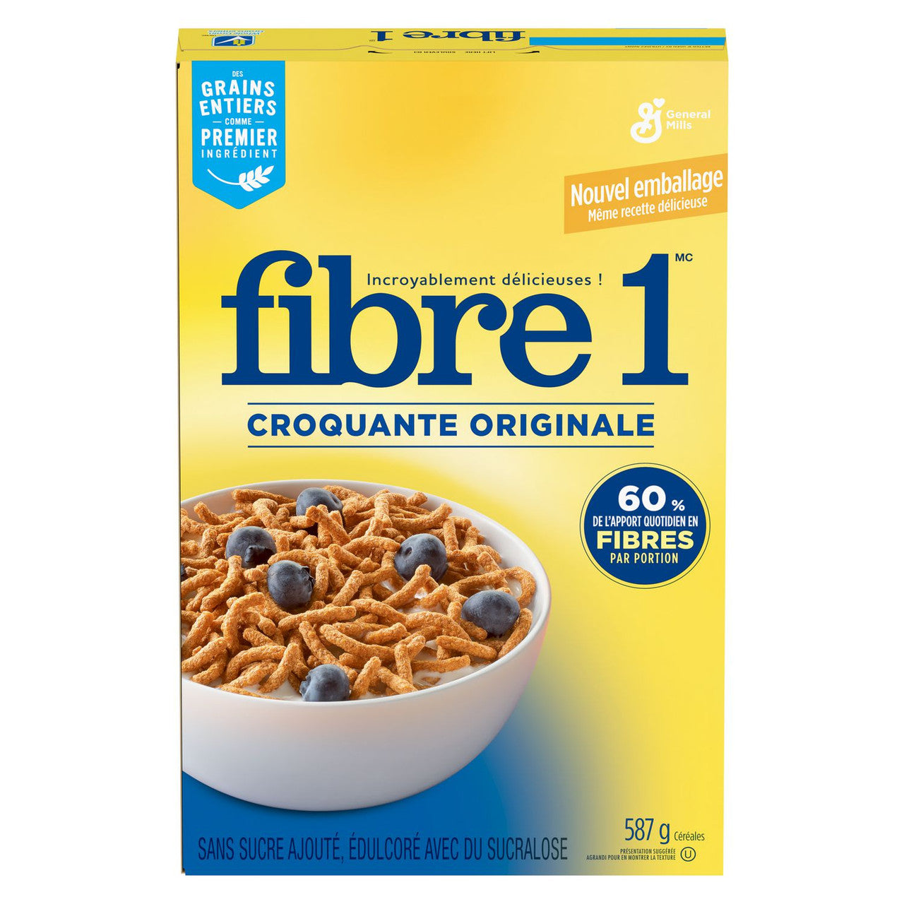 General Mills, Fibre 1 Crunchy Original Cereal, 587g/20.5 oz., Box Front Side