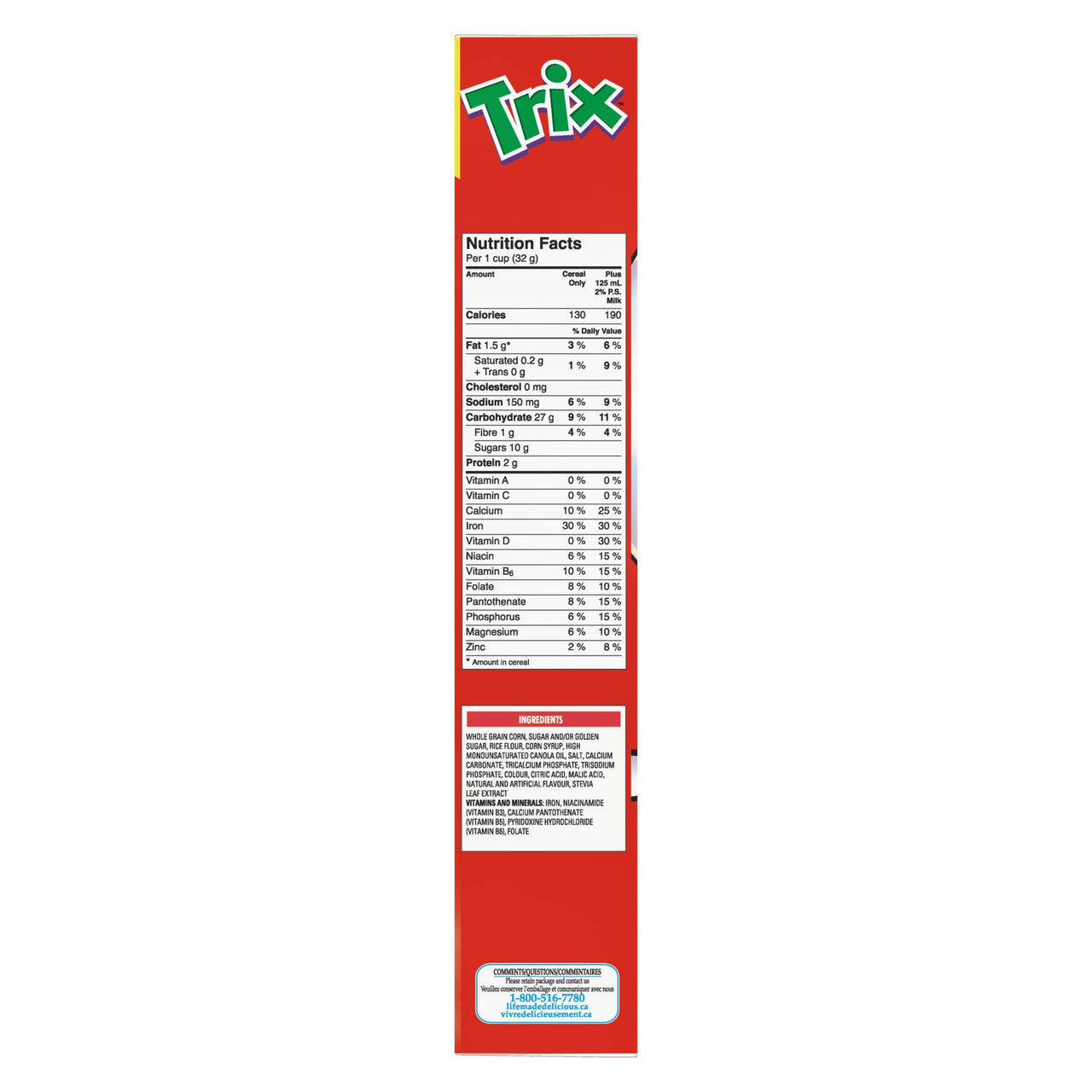 General Mills, Trix Fruity Shapes Cereal, 303g/10.7oz Box Nutrition Facts