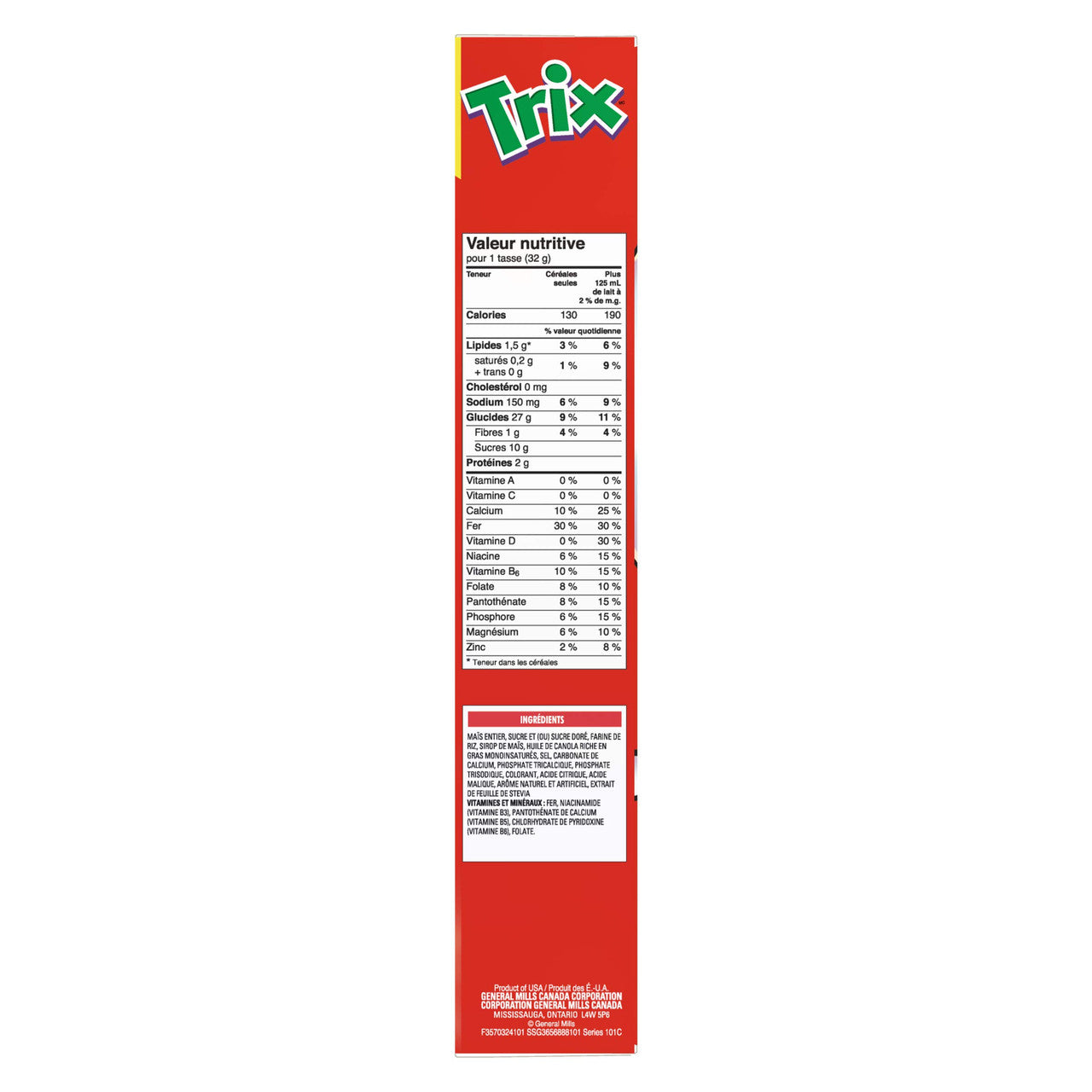 General Mills, Trix Fruity Shapes Cereal, 303g/10.7oz Box Nutrition Facts French