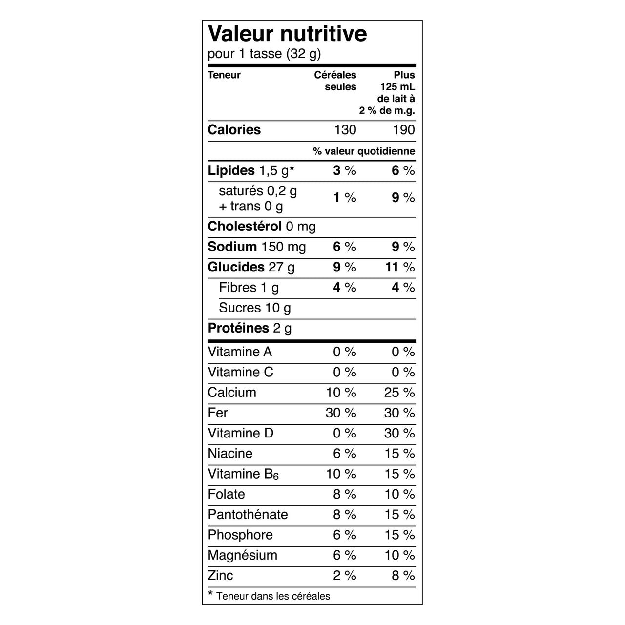 General Mills, Trix Fruity Shapes Cereal, 303g/10.7oz Box Nutrition Facts Label In French