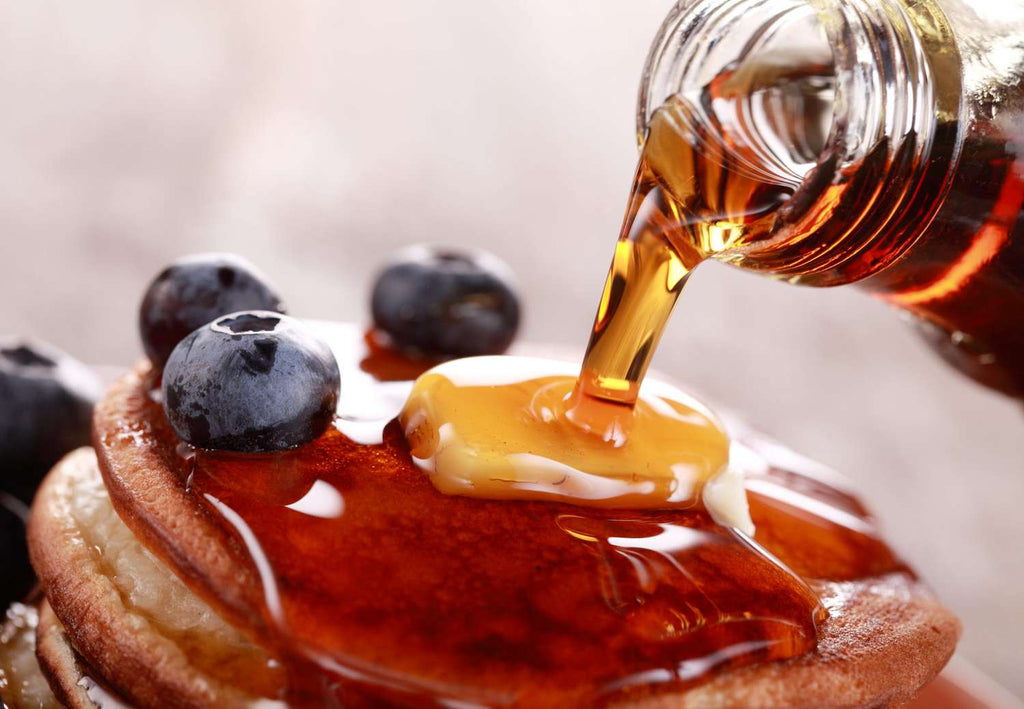 The Maple Treat Organic Maple Syrup 750mL/25.4 oz., Bottle, syrup on pancakes.