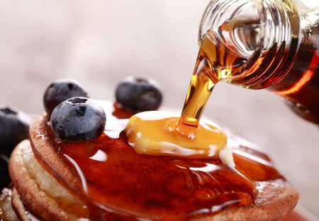 The Maple Treat Organic Maple Syrup 750mL/25.4 oz., Bottle, syrup on pancakes.