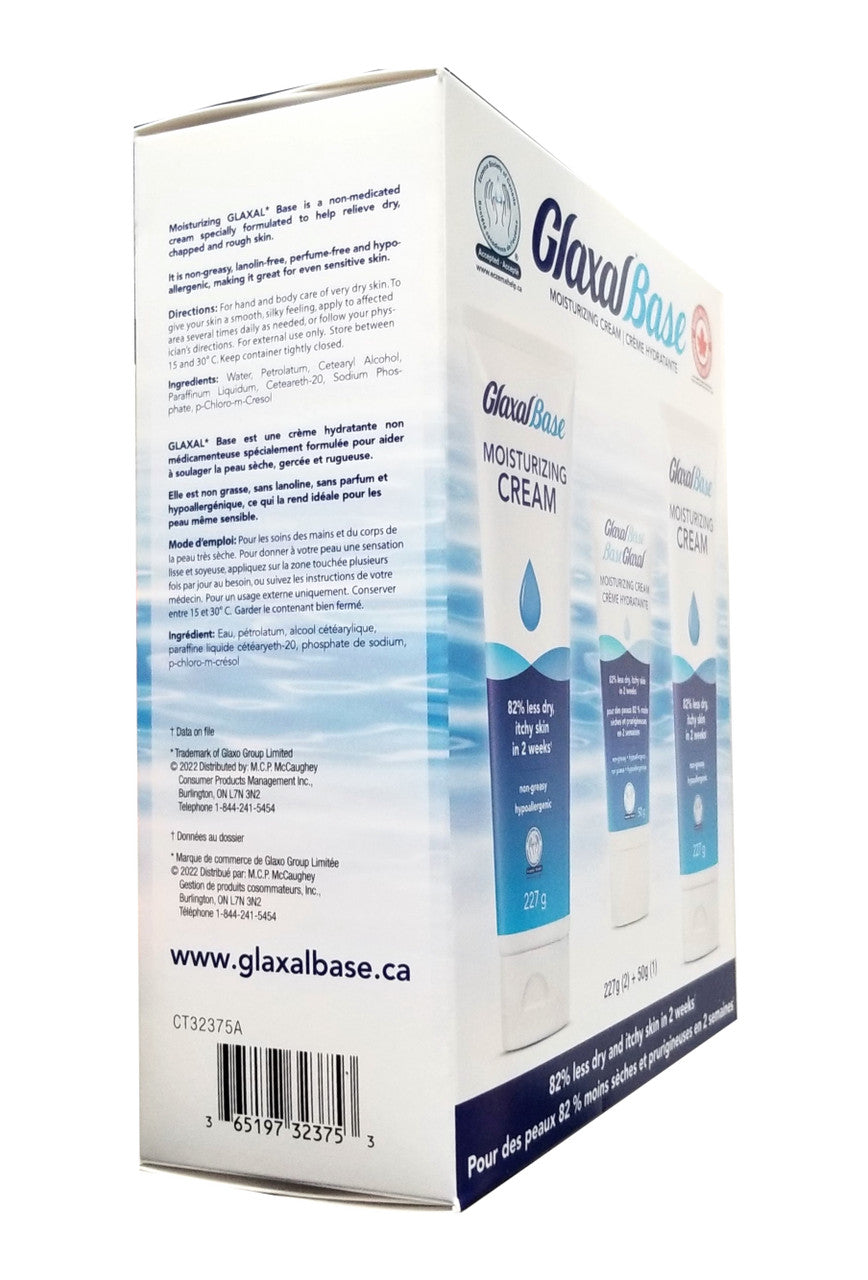 Glaxal Base Moisturizing Cream, 3pk, 2 x 227g/7.9 oz. and 1 x 50g/1.75 oz. Bottle {Imported from Canada}