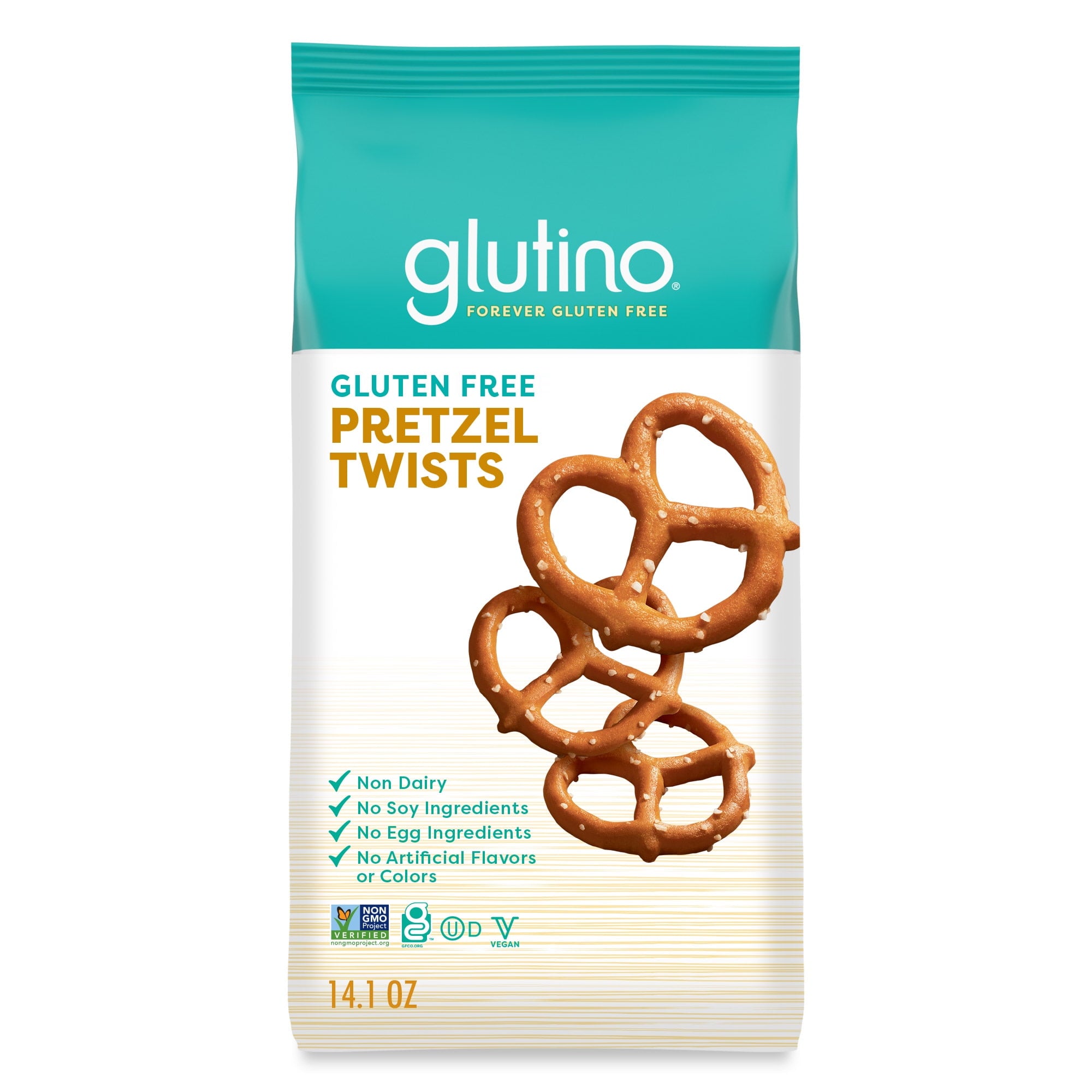 glutino Gluten Free Pretzel Twists, 400g, front of bag.