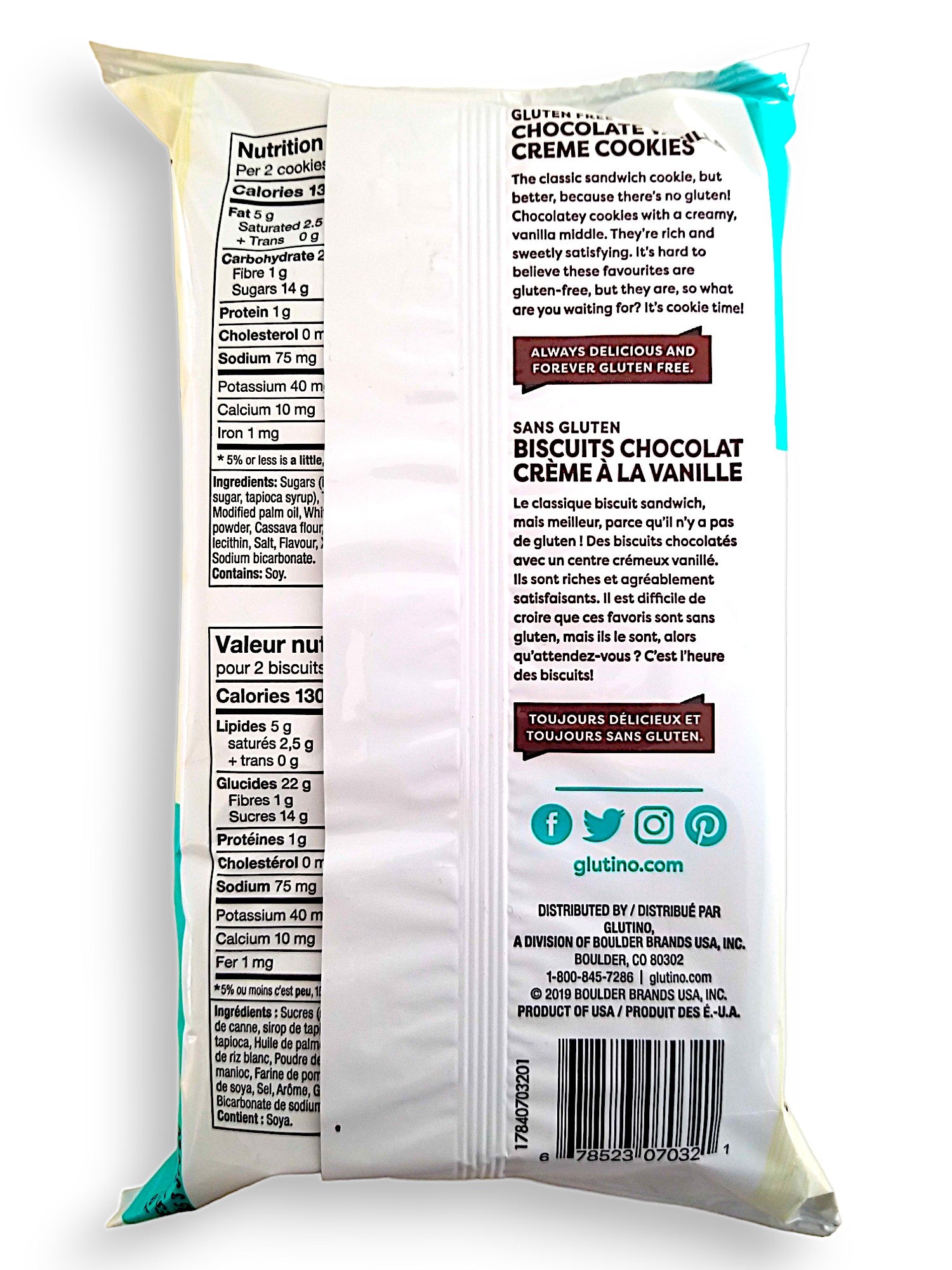 Glutino Gluten Free Chocolate Vanilla Cream Cookies, 300g/10.6 oz.