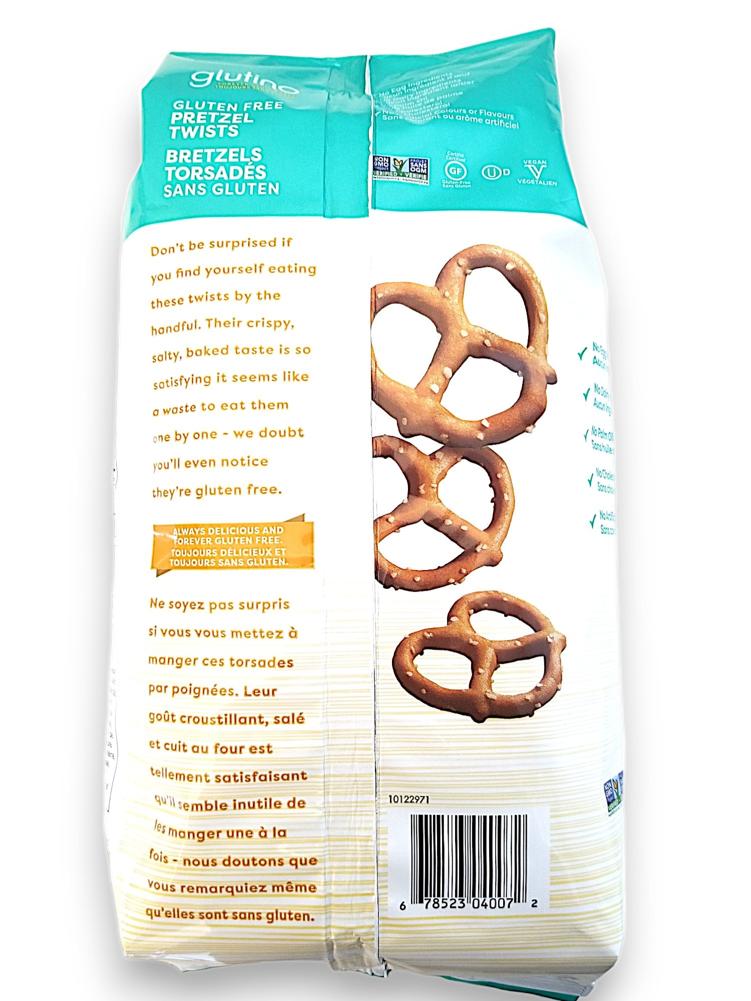 Glutino Gluten Free Pretzel Twists, 400g, back of bag