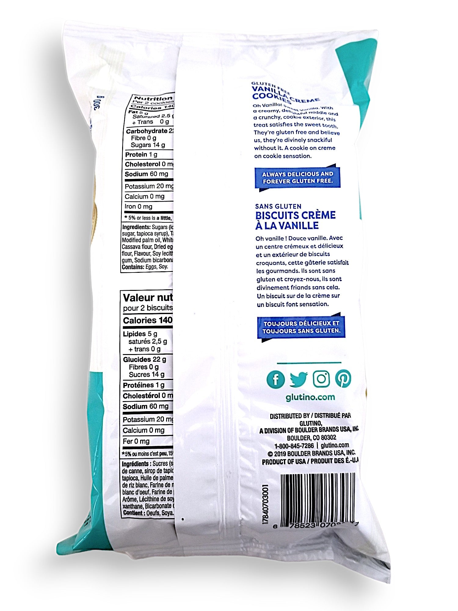 Glutino Gluten Free Vanilla Cream Cookies, 300g/10.6 oz. Package