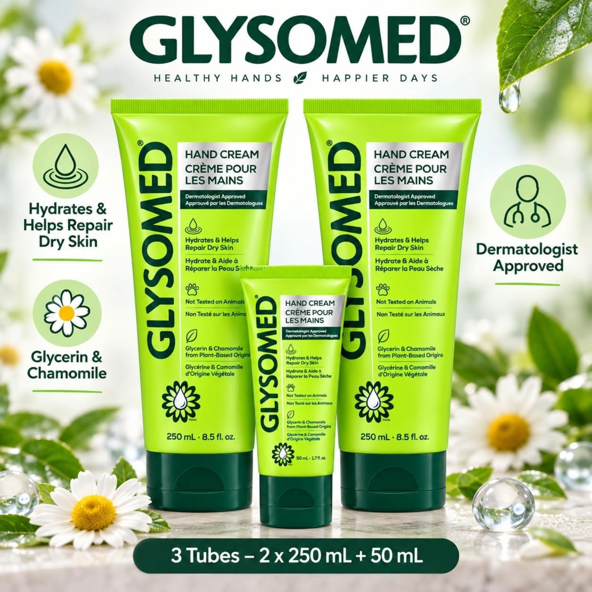 Glysomed Hand Cream Combo Pack, 2 x 250 mL (8.5 fl oz) + 50 mL (1.7 fl oz)