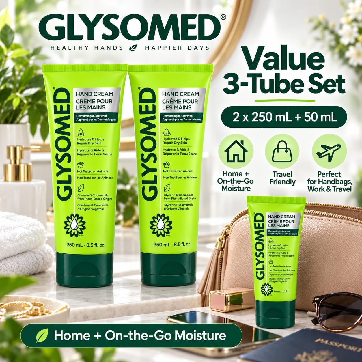 Glysomed Hand Cream Combo Pack, 2 x 250 mL (8.5 fl oz) + 50 mL (1.7 fl oz)