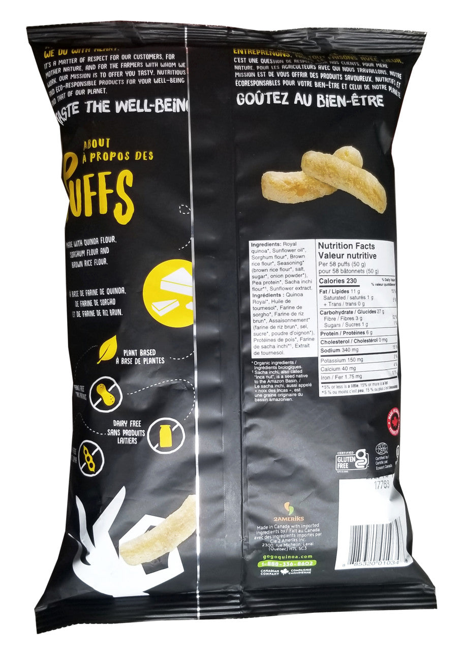 GoGo Quinoa Puffs, Vegan White Cheddar Puffs Snacks, 113g/4 oz. Bag {Imported from Canada}