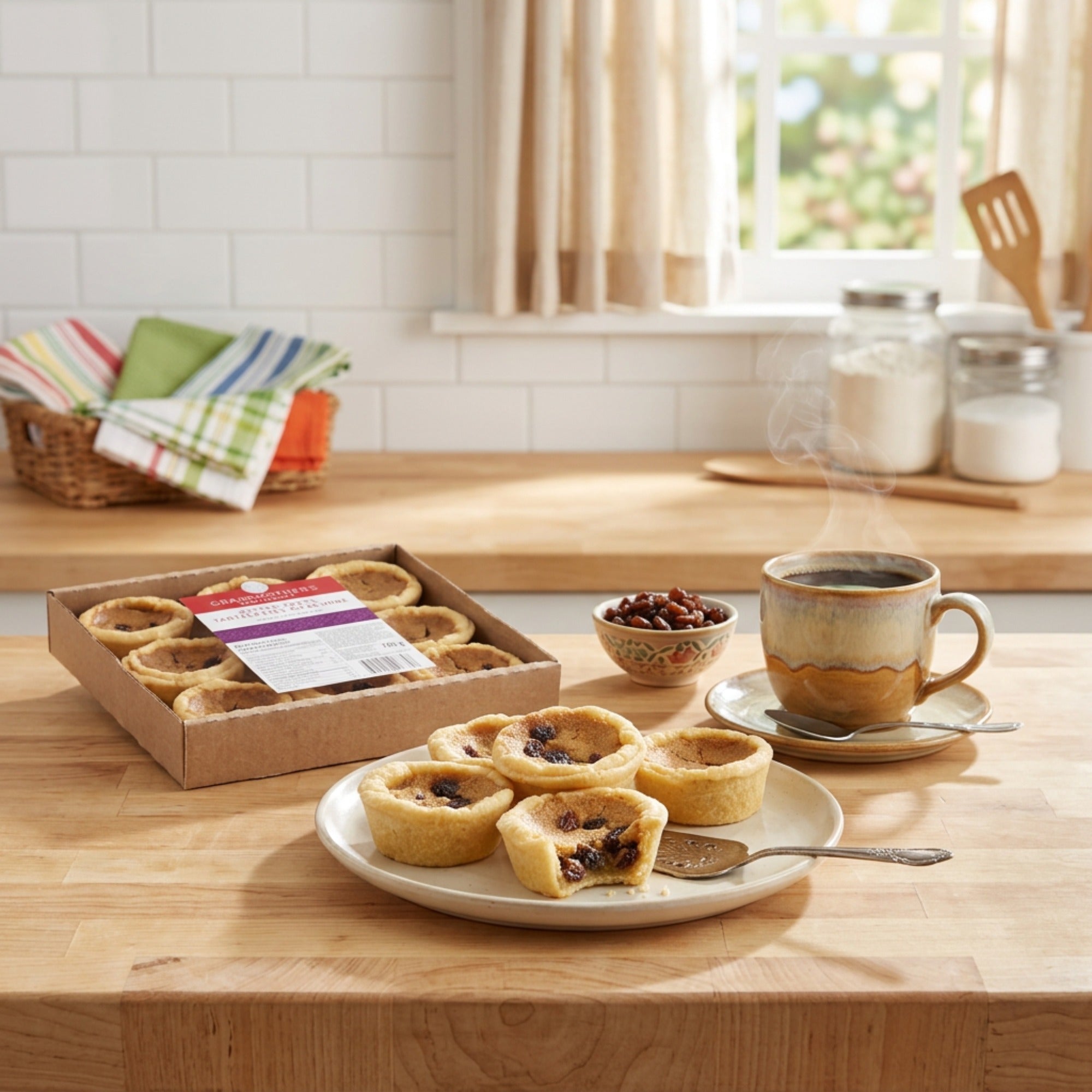 Grandmother's Bake Shoppe Raisin Butter Tart enjoyed as a coffee time treat