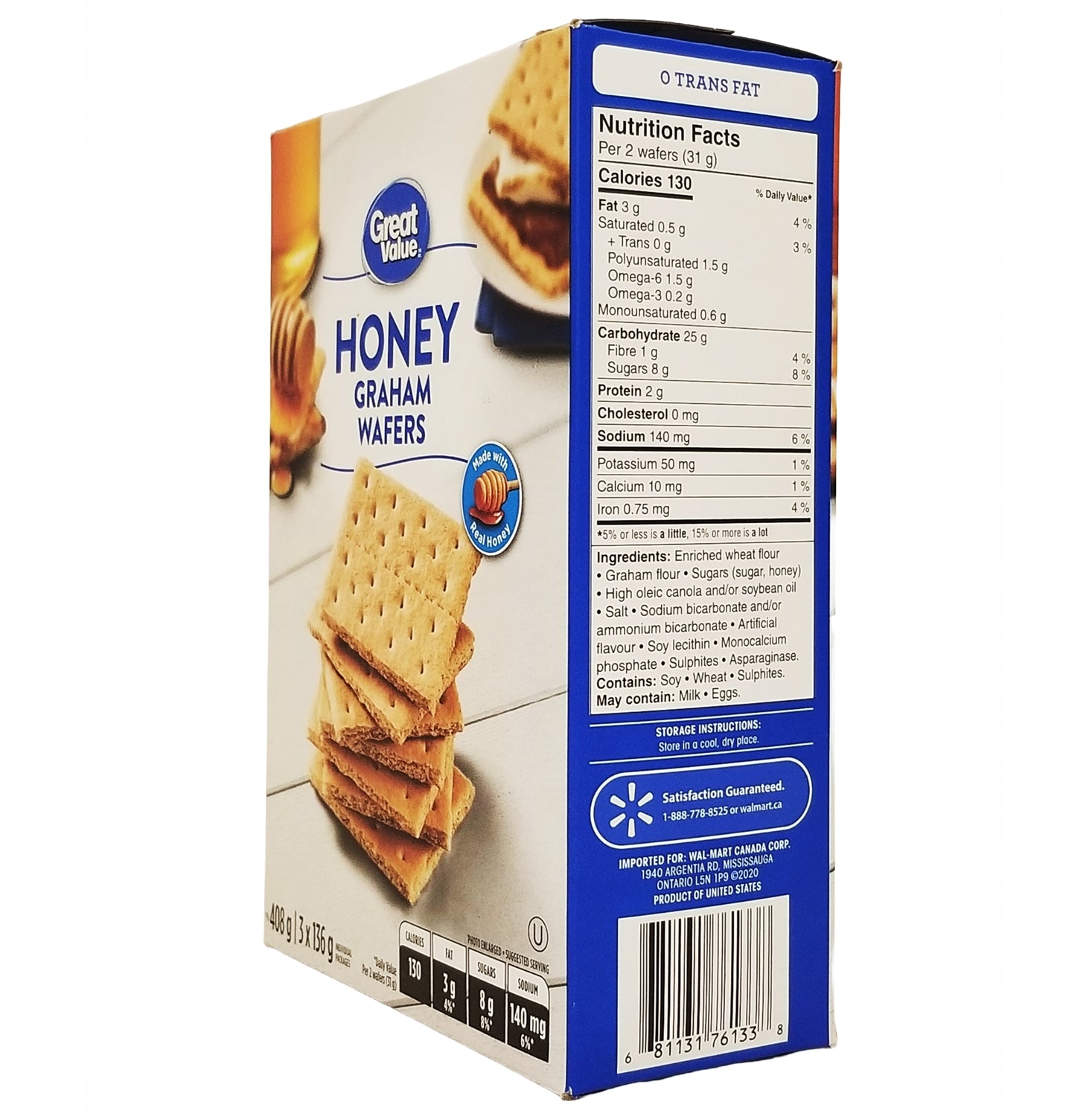 Great Value Honey Graham Wafers 408 g – angled view